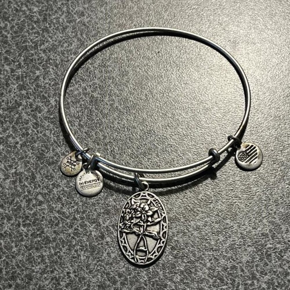 Alex and Ani Friend Charm Bracelet - Silver, Expands 2"- 3.5" Boho Glam Bangle